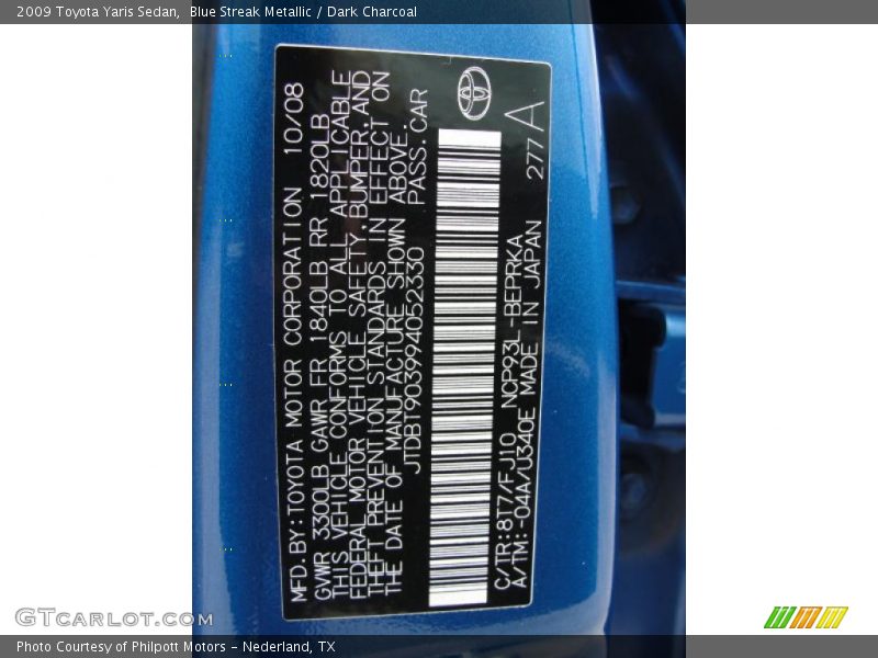 Blue Streak Metallic / Dark Charcoal 2009 Toyota Yaris Sedan