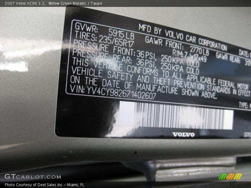 Willow Green Metallic / Taupe 2007 Volvo XC90 3.2