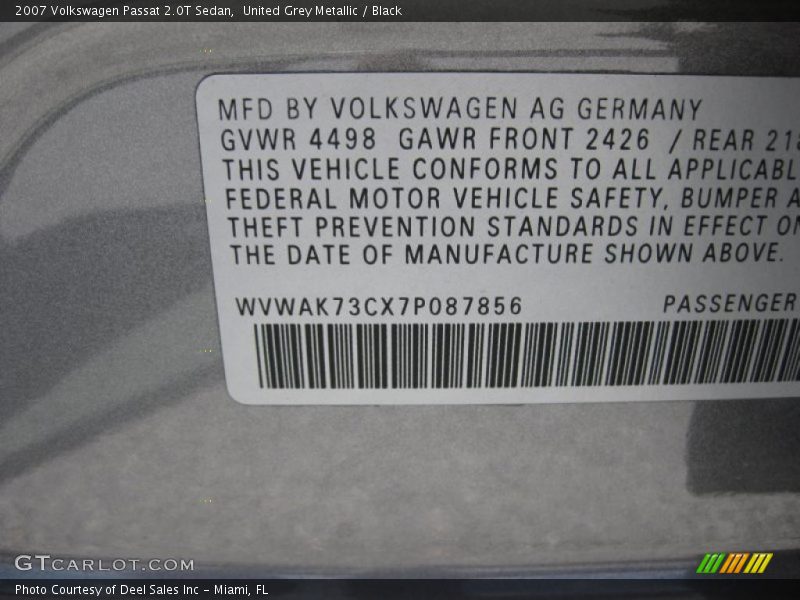 United Grey Metallic / Black 2007 Volkswagen Passat 2.0T Sedan
