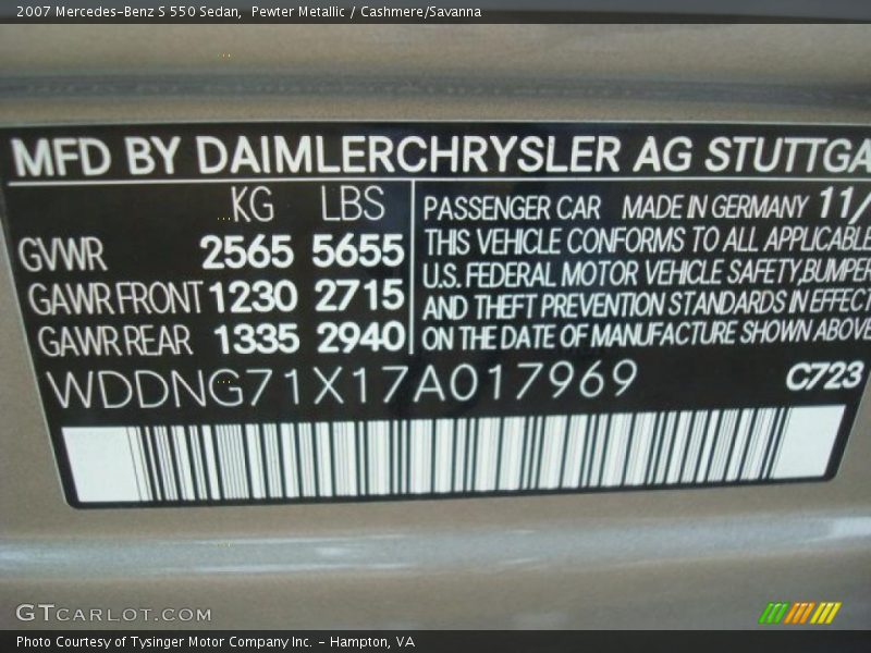 Pewter Metallic / Cashmere/Savanna 2007 Mercedes-Benz S 550 Sedan
