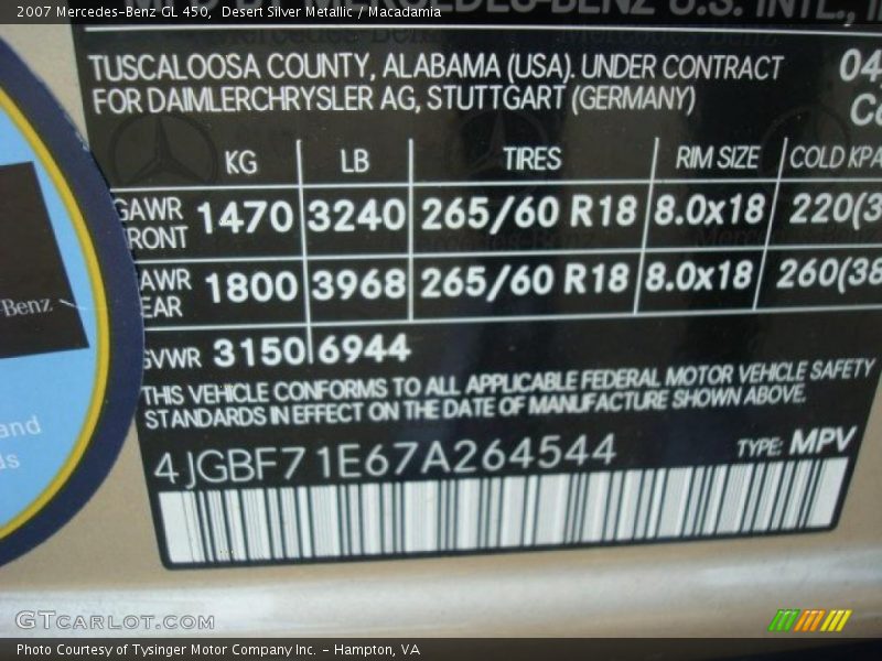 Desert Silver Metallic / Macadamia 2007 Mercedes-Benz GL 450