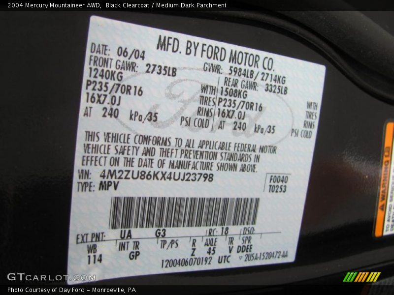 Black Clearcoat / Medium Dark Parchment 2004 Mercury Mountaineer AWD