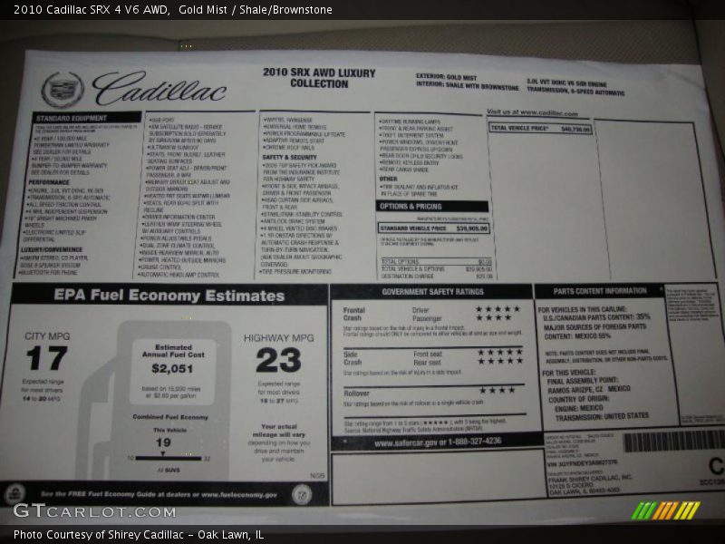 Gold Mist / Shale/Brownstone 2010 Cadillac SRX 4 V6 AWD