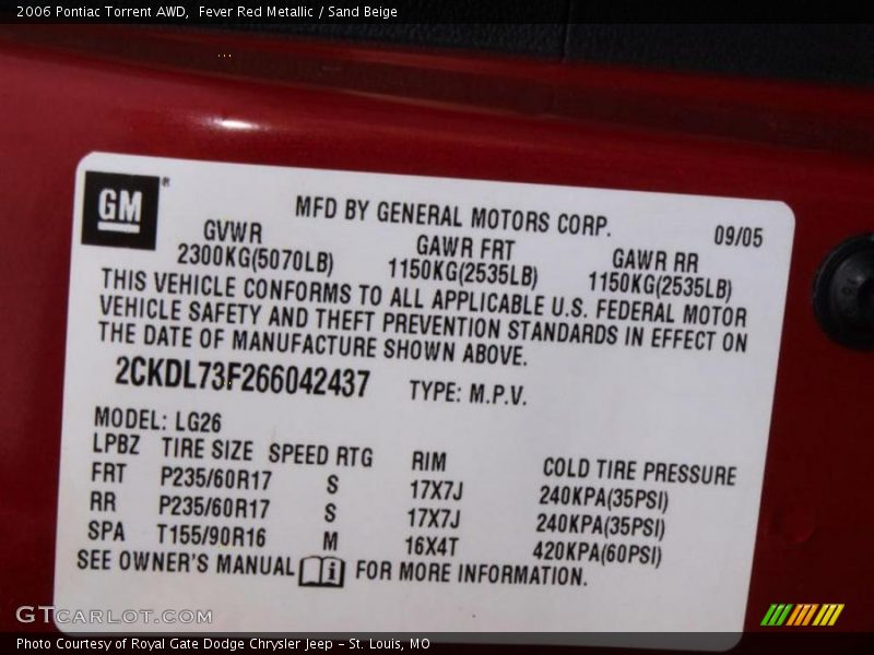 Fever Red Metallic / Sand Beige 2006 Pontiac Torrent AWD
