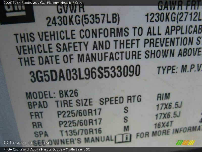 Platinum Metallic / Gray 2006 Buick Rendezvous CX
