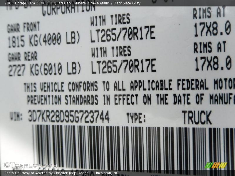 Mineral Gray Metallic / Dark Slate Gray 2005 Dodge Ram 2500 SLT Quad Cab