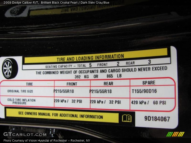 Brilliant Black Crystal Pearl / Dark Slate Gray/Blue 2009 Dodge Caliber R/T