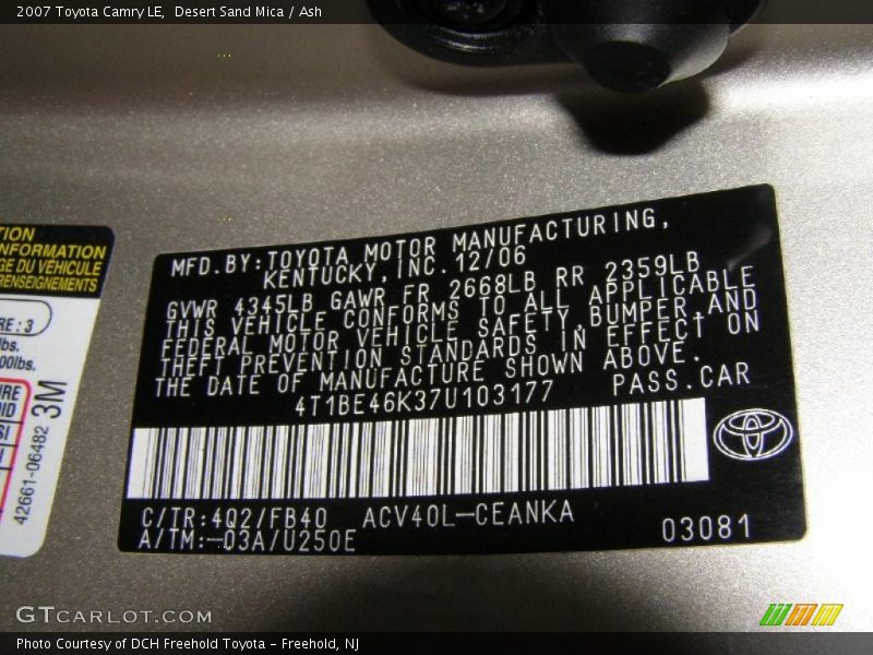 Desert Sand Mica / Ash 2007 Toyota Camry LE