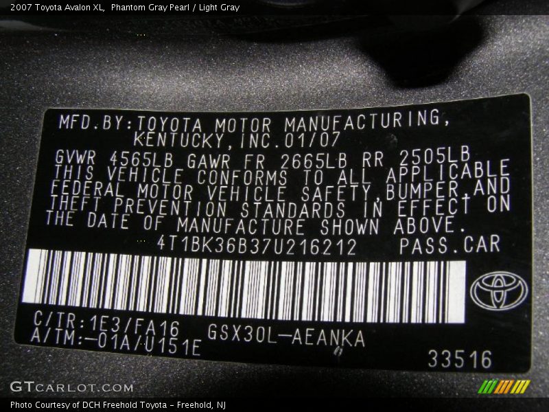 Phantom Gray Pearl / Light Gray 2007 Toyota Avalon XL