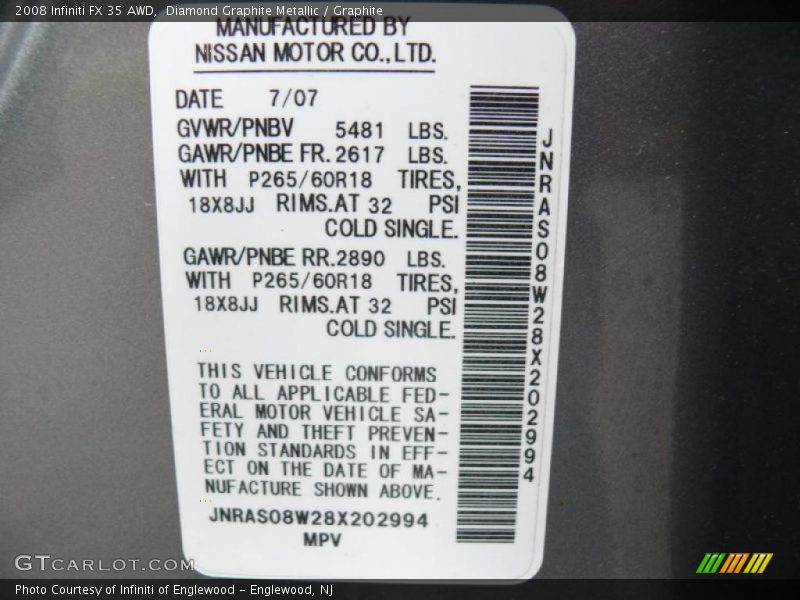 Diamond Graphite Metallic / Graphite 2008 Infiniti FX 35 AWD