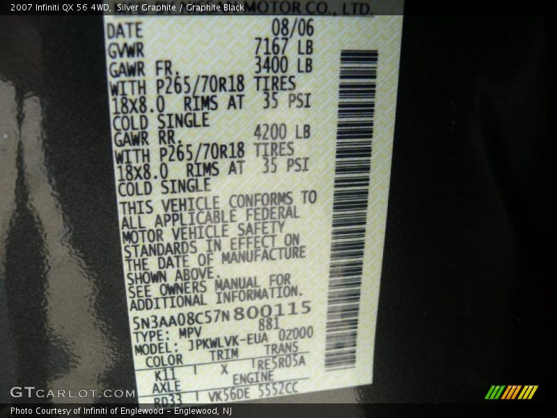 Silver Graphite / Graphite Black 2007 Infiniti QX 56 4WD
