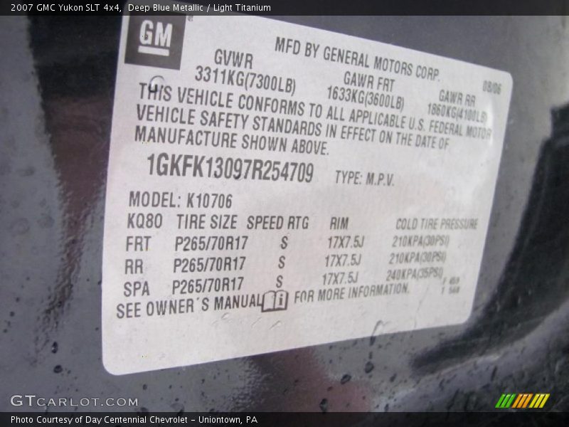 Deep Blue Metallic / Light Titanium 2007 GMC Yukon SLT 4x4