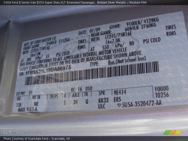 Brilliant Silver Metallic / Medium Flint 2009 Ford E Series Van E350 Super Duty XLT Extended Passenger