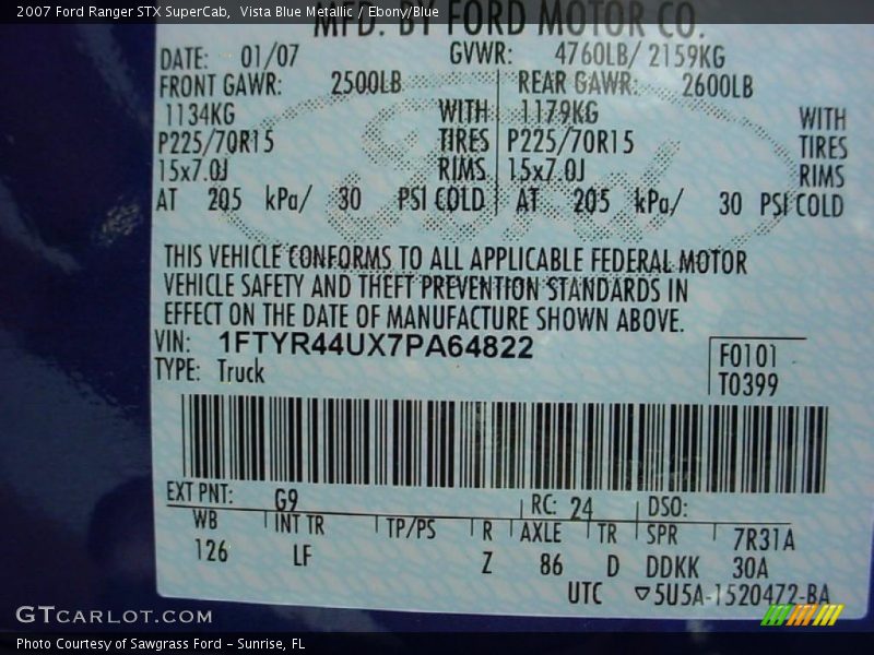 Vista Blue Metallic / Ebony/Blue 2007 Ford Ranger STX SuperCab