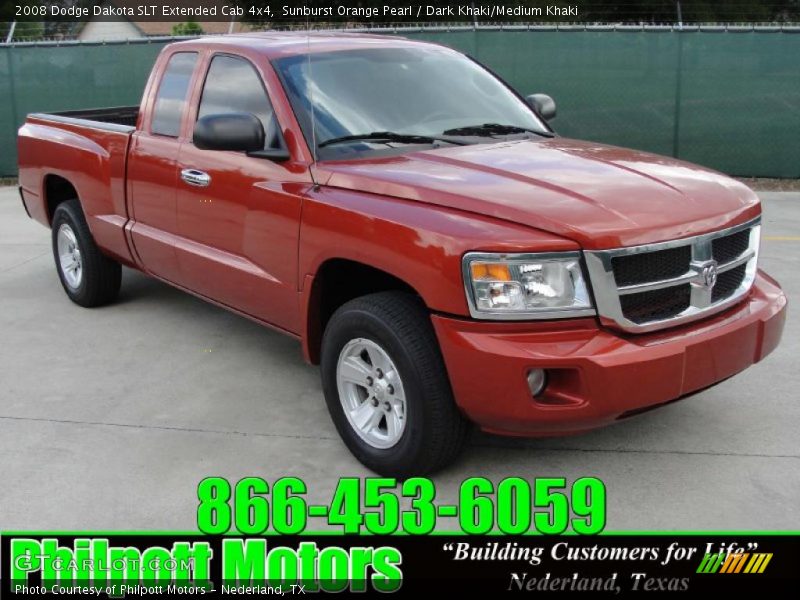 Sunburst Orange Pearl / Dark Khaki/Medium Khaki 2008 Dodge Dakota SLT Extended Cab 4x4