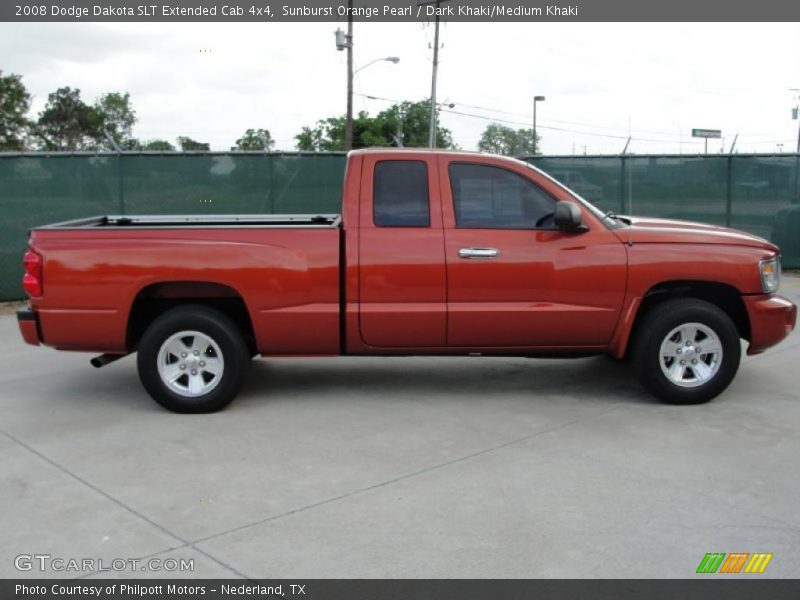 Sunburst Orange Pearl / Dark Khaki/Medium Khaki 2008 Dodge Dakota SLT Extended Cab 4x4