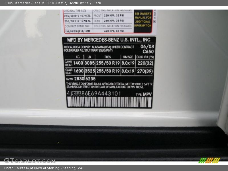 Arctic White / Black 2009 Mercedes-Benz ML 350 4Matic