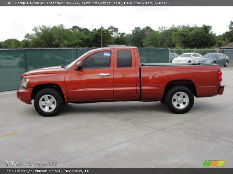 Sunburst Orange Pearl / Dark Khaki/Medium Khaki 2008 Dodge Dakota SLT Extended Cab 4x4
