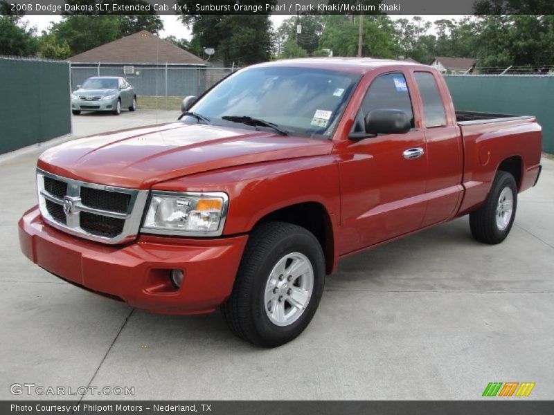Sunburst Orange Pearl / Dark Khaki/Medium Khaki 2008 Dodge Dakota SLT Extended Cab 4x4