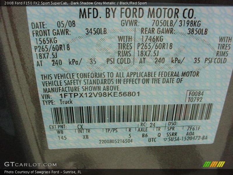 Dark Shadow Grey Metallic / Black/Red Sport 2008 Ford F150 FX2 Sport SuperCab