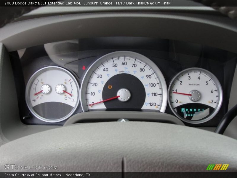 Sunburst Orange Pearl / Dark Khaki/Medium Khaki 2008 Dodge Dakota SLT Extended Cab 4x4