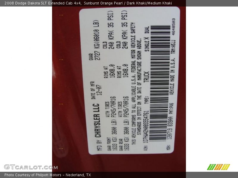 Sunburst Orange Pearl / Dark Khaki/Medium Khaki 2008 Dodge Dakota SLT Extended Cab 4x4