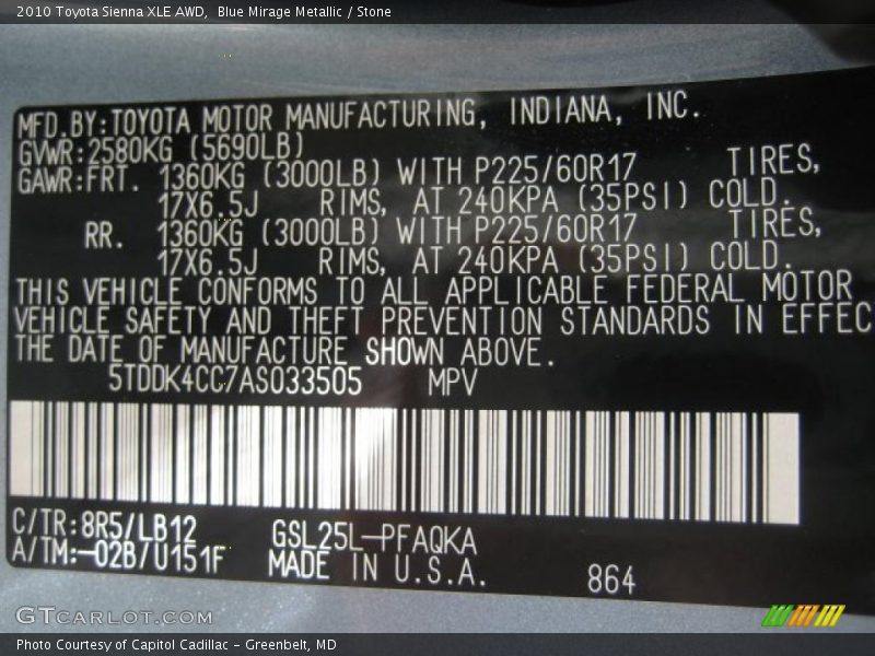 Blue Mirage Metallic / Stone 2010 Toyota Sienna XLE AWD