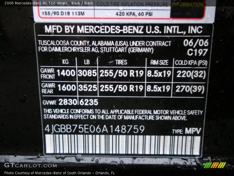 Black / Black 2006 Mercedes-Benz ML 500 4Matic