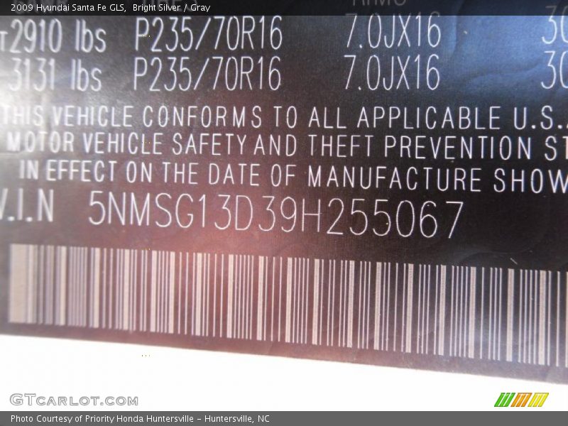 Bright Silver / Gray 2009 Hyundai Santa Fe GLS