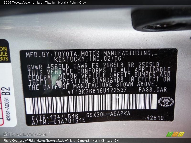 Titanium Metallic / Light Gray 2006 Toyota Avalon Limited