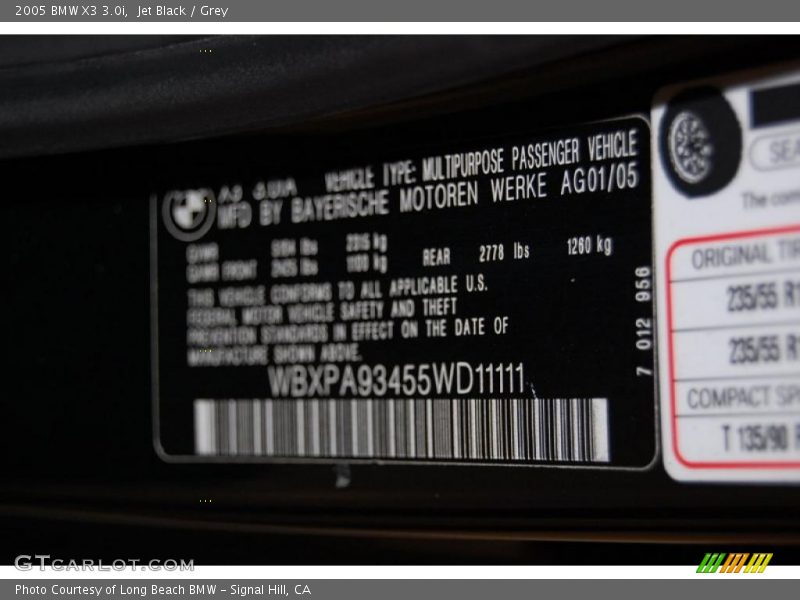 Jet Black / Grey 2005 BMW X3 3.0i