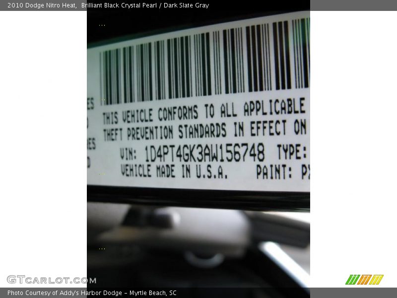 Brilliant Black Crystal Pearl / Dark Slate Gray 2010 Dodge Nitro Heat