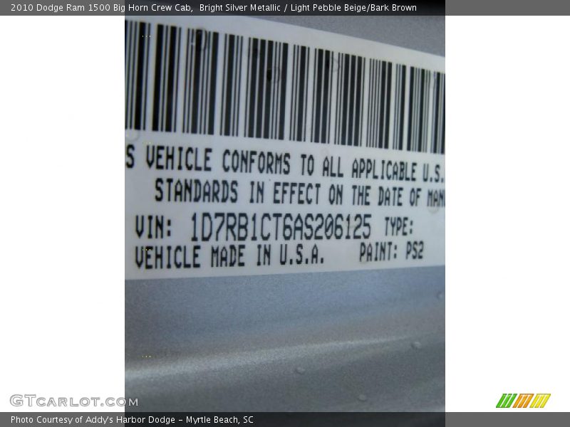 Bright Silver Metallic / Light Pebble Beige/Bark Brown 2010 Dodge Ram 1500 Big Horn Crew Cab