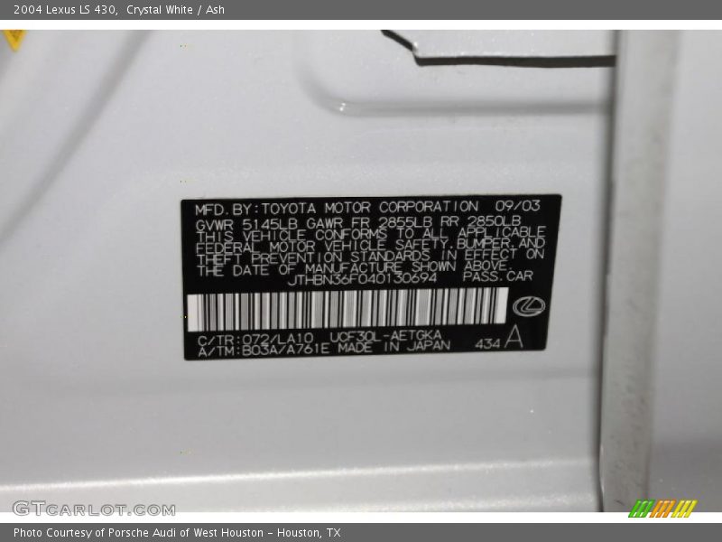 Crystal White / Ash 2004 Lexus LS 430