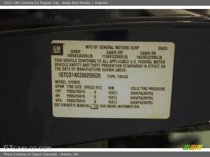Indigo Blue Metallic / Graphite 2003 GMC Sonoma SLS Regular Cab