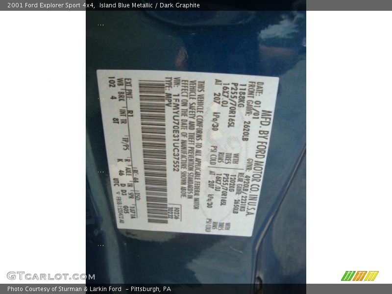 Island Blue Metallic / Dark Graphite 2001 Ford Explorer Sport 4x4