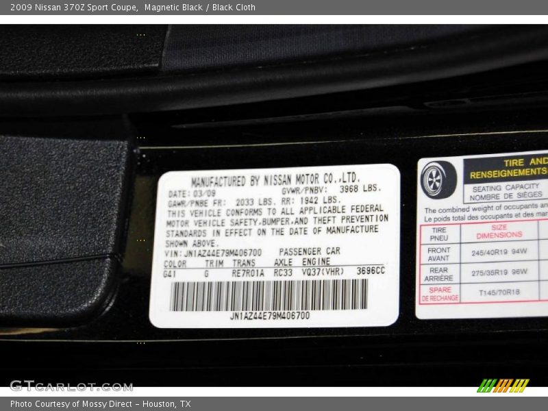 Magnetic Black / Black Cloth 2009 Nissan 370Z Sport Coupe