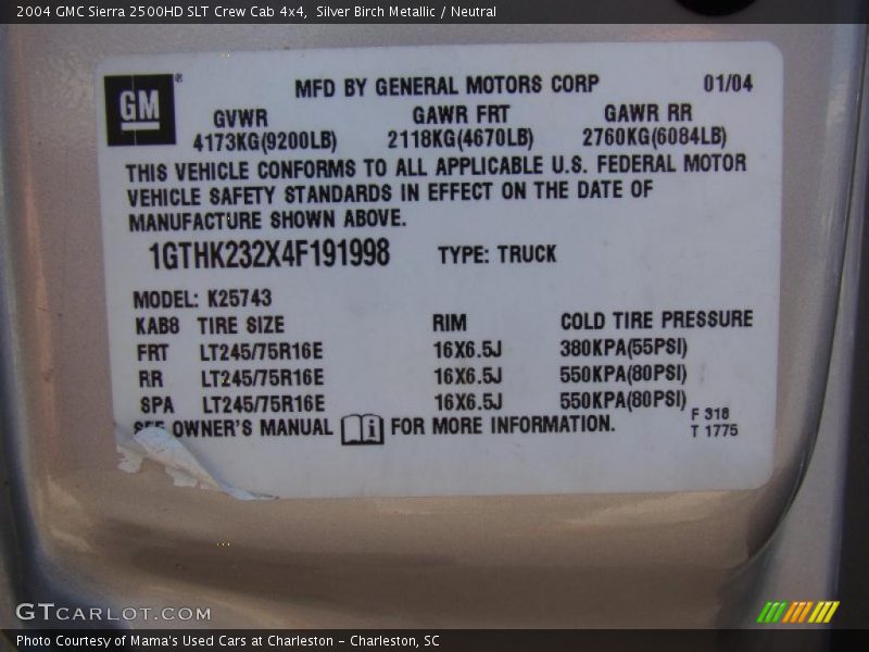 Silver Birch Metallic / Neutral 2004 GMC Sierra 2500HD SLT Crew Cab 4x4