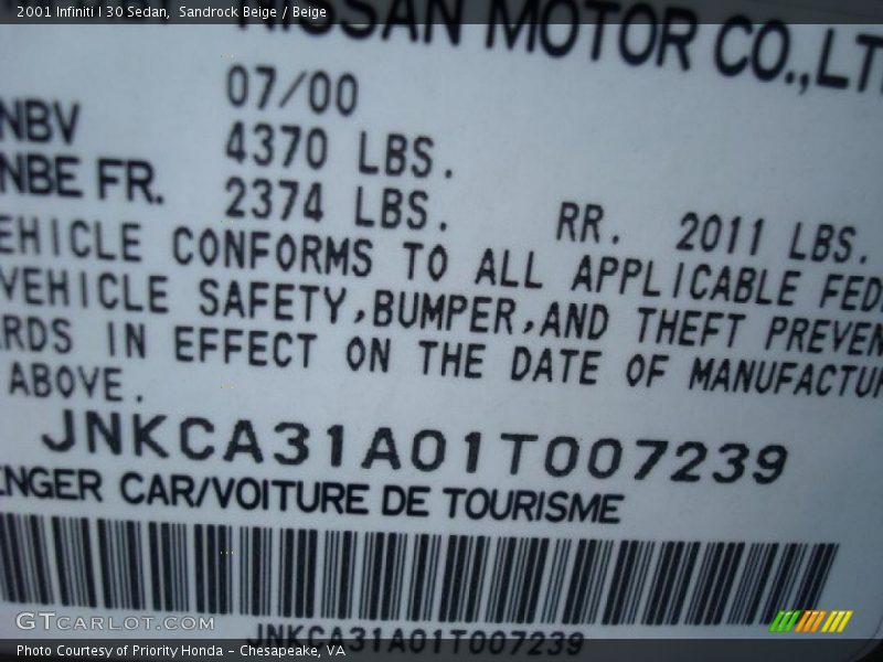 Sandrock Beige / Beige 2001 Infiniti I 30 Sedan