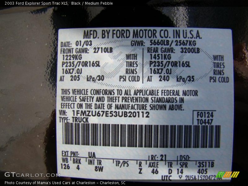 Black / Medium Pebble 2003 Ford Explorer Sport Trac XLS
