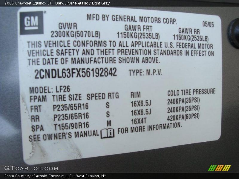 Dark Silver Metallic / Light Gray 2005 Chevrolet Equinox LT