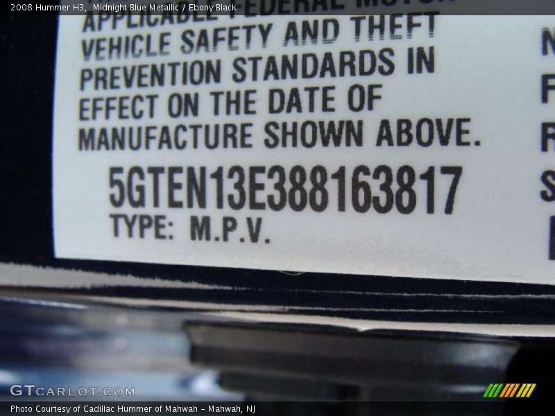 Midnight Blue Metallic / Ebony Black 2008 Hummer H3