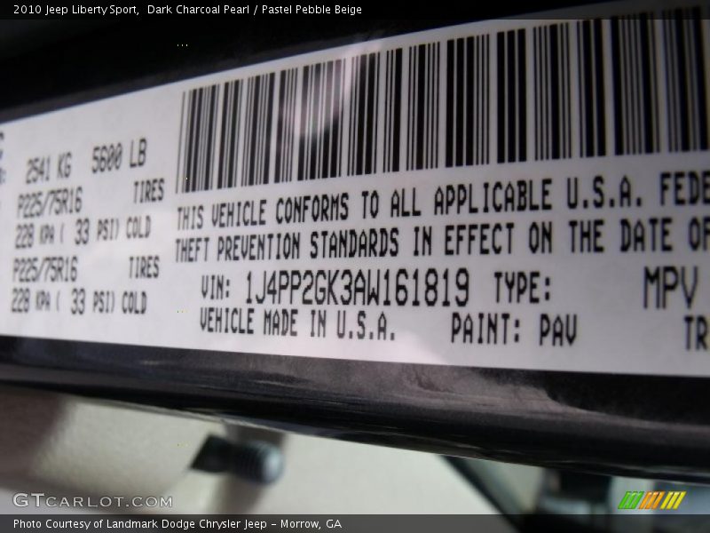 Dark Charcoal Pearl / Pastel Pebble Beige 2010 Jeep Liberty Sport