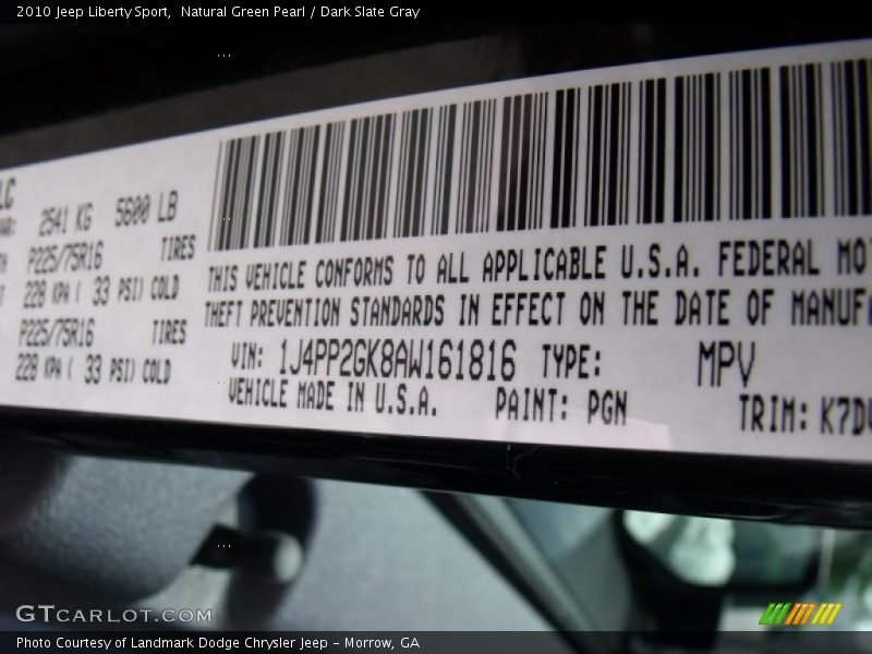 Natural Green Pearl / Dark Slate Gray 2010 Jeep Liberty Sport