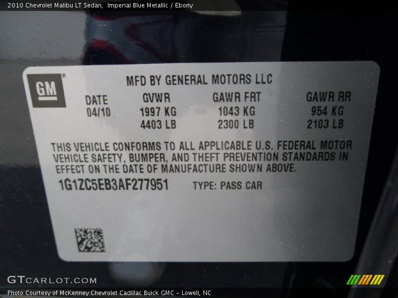 Imperial Blue Metallic / Ebony 2010 Chevrolet Malibu LT Sedan