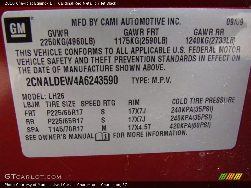 Cardinal Red Metallic / Jet Black 2010 Chevrolet Equinox LT