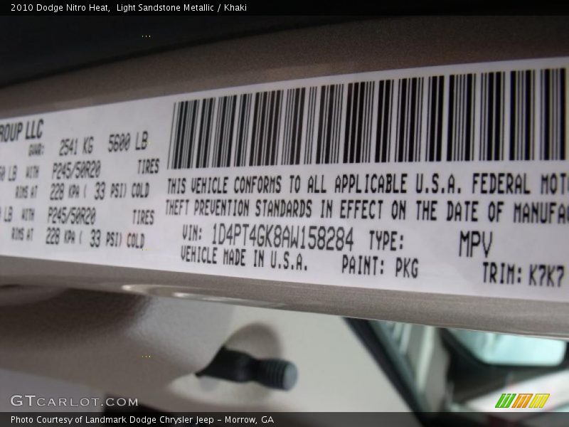 Light Sandstone Metallic / Khaki 2010 Dodge Nitro Heat