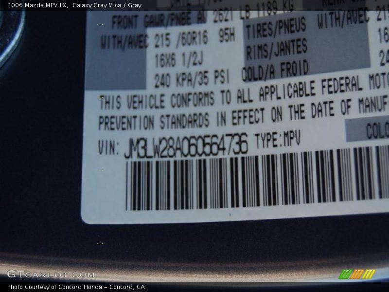 Galaxy Gray Mica / Gray 2006 Mazda MPV LX