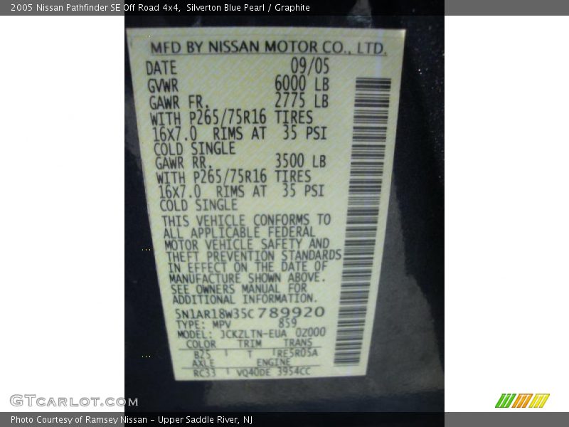 Silverton Blue Pearl / Graphite 2005 Nissan Pathfinder SE Off Road 4x4
