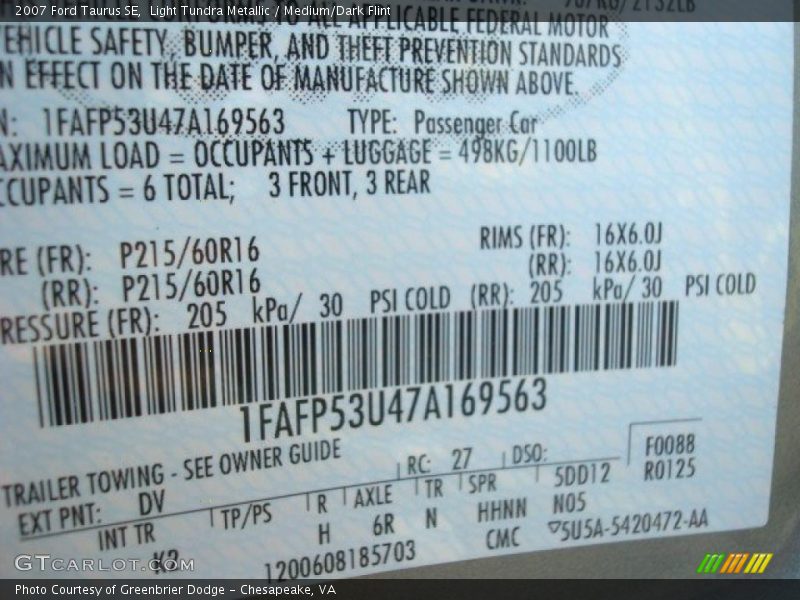 Light Tundra Metallic / Medium/Dark Flint 2007 Ford Taurus SE